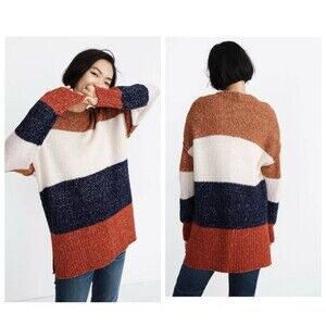 Madewell‎ S Striped Baxter Tunic Sweater Oversized Alpaca Blend Knit Crewneck